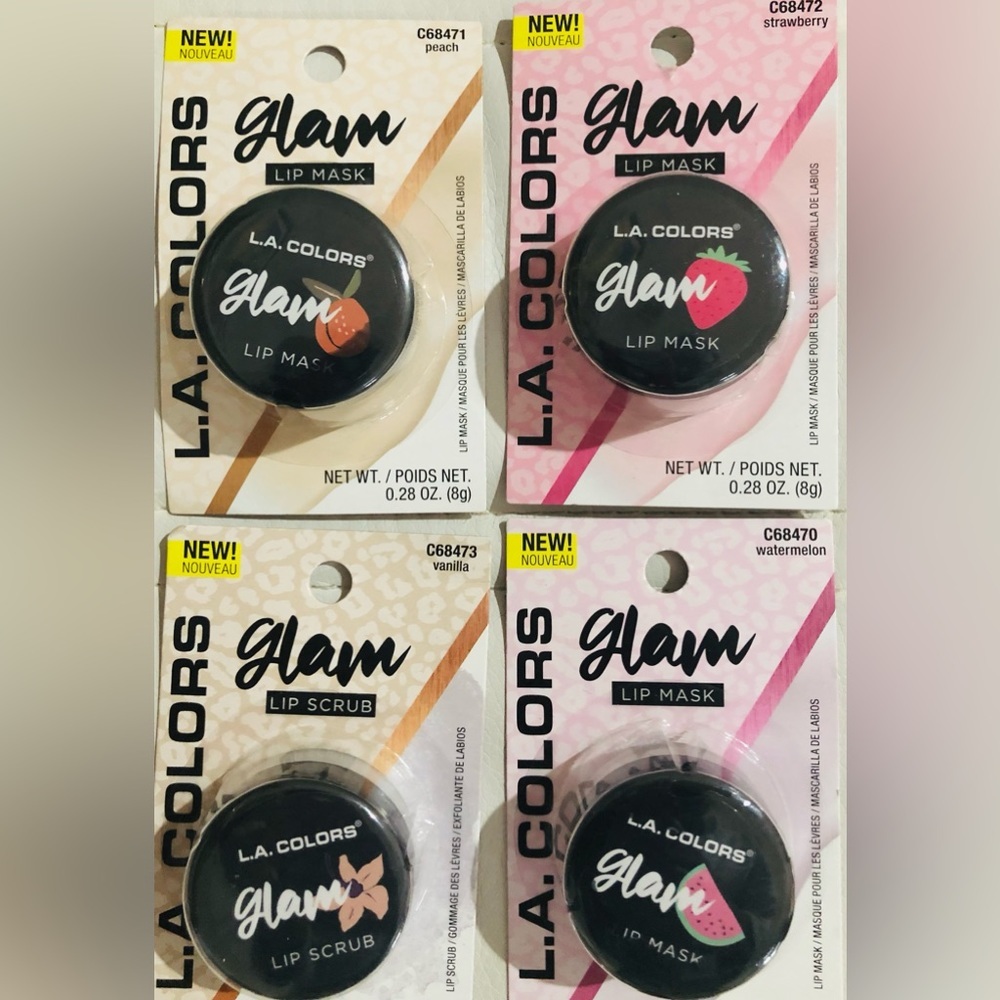 4pack scented GLAM strawberry, watermelon & peach lip‎ masks & vanilla scrub
